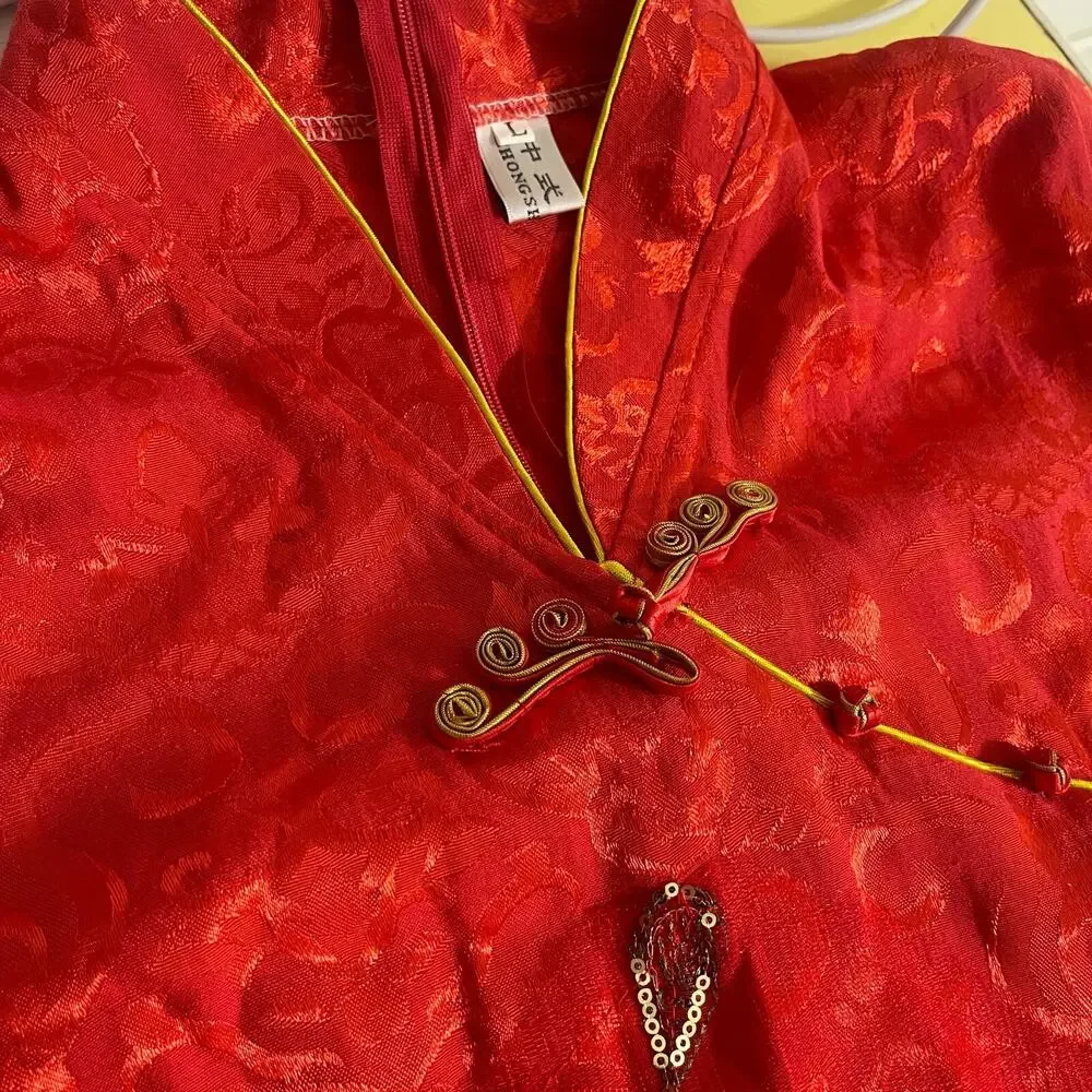 Cosplay Life Red and Gold Phoenix‎ Brocade Chinese Traditional Cheongsam Dress S